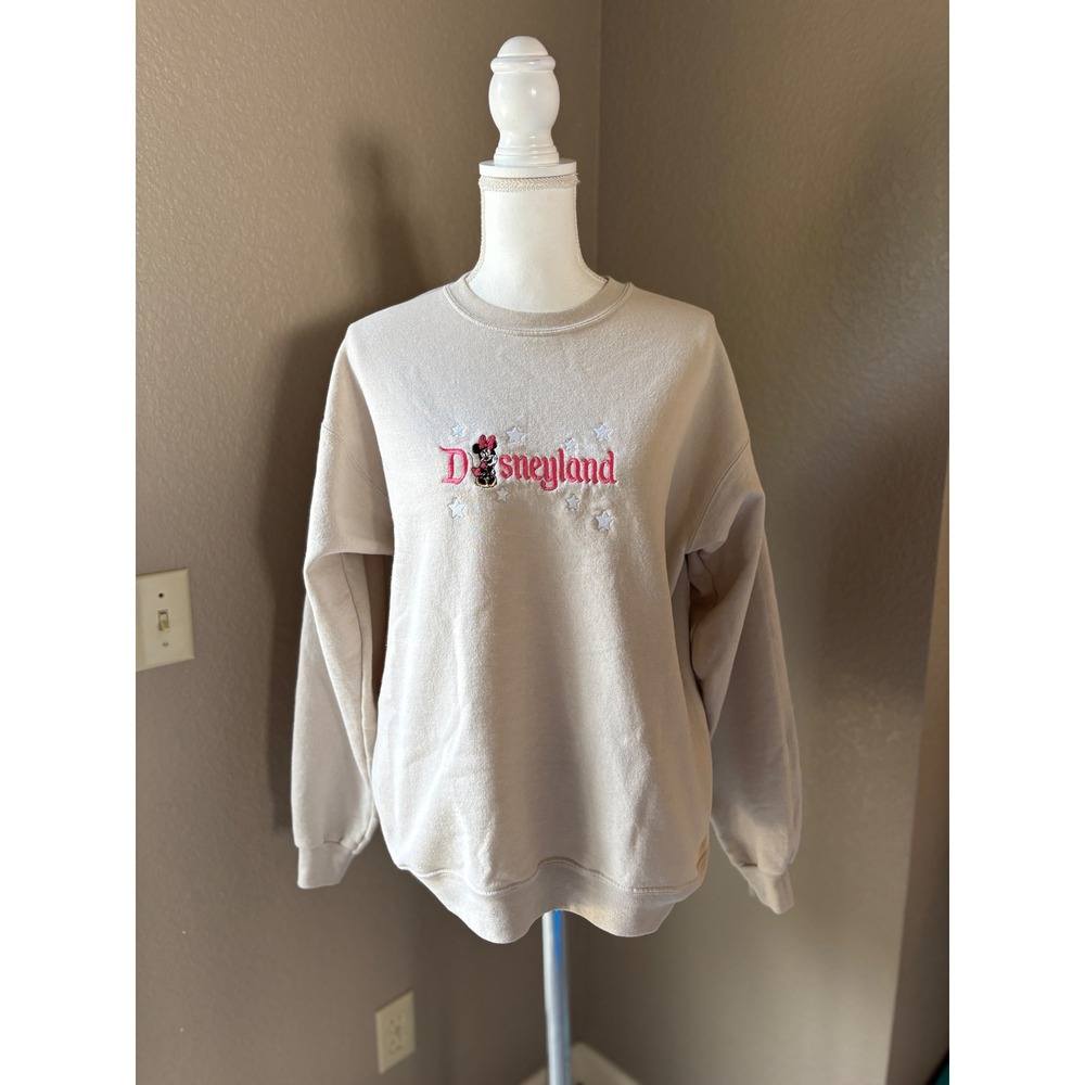 Disneyland Minnie Mouse Embroidered Crewneck Sweatshirt Cream Womens XL Disney